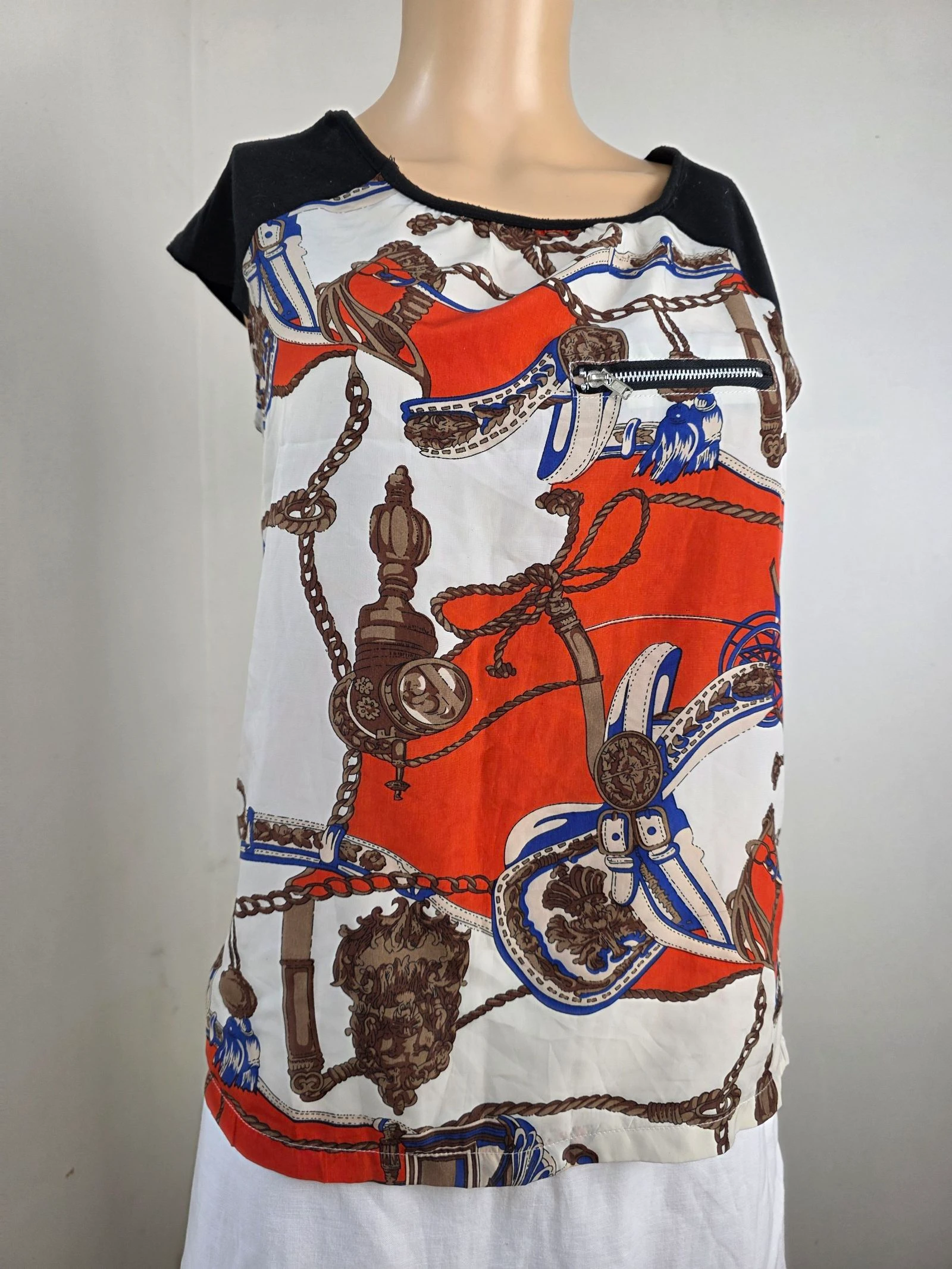 Equestrian print top 🍒vintage 80's🍒size 36/38 – photo 2